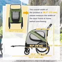 Aosom Dog Bike Trailer, 2-in-1 Dog Wagon Pet Stroller for Travel with Universal Wheel Reflectors Flag, for Small and Medium Dogs, Green(m-3)
