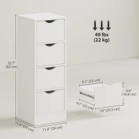 HOMCOM 4-Drawer Bathroom Cabinet, Freestanding Narrow Storage Cabinet with Groove Handles for Small Spaces, White(m-3)