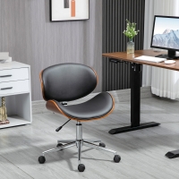 VinsettoOffice Chair, Faux Leather and Bentwood Computer Desk Chair with 360 Degree Swivel Wheels, Adjustable Height and Curved Seat, Black