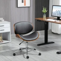 Vinsetto Home Office Chair, Faux Leather and Bentwood Computer Desk Chair with 360 Degree Swivel Wheels, Adjustable Height and Curved Seat, Black(m-1)