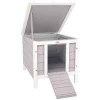 PawHut Wooden Rabbit Hutch Bunny Cage Outdoor Cat House Guinea Pig Cage Duck Shelter, Indoor Outdoor Use, 20"x16.5"x17", Grey(m-2)