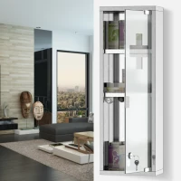 kleankin Wall Mount Medicine Cabinet, Bathroom Cabinet with 3 Tier Shelves, Stainless Steel Frame and Glass Door, Lockable with 2 Keys, Silver, 8" x 23"(m-8)
