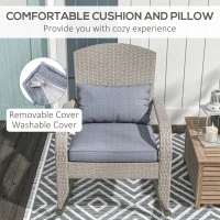 Outsunny Adirondack Chair, Outdoor Wicker Rocking Chair with High Back, Seat Cushion and Pillow for Porch, Balcony, Grey(m-6)