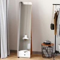 HOMCOM Full Length Mirror for Bedroom, Free Standing Dressing Mirror, Wall Mirror with Wood Frame, 15" x 61", Light Walnut(m-1)