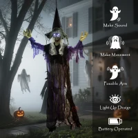 Outsunny Life Size Halloween Animated Hanging Witch with Glowing LED Eyes, Scary Halloween Decorations, Battery Operated(m-7)