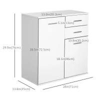 HOMCOM High Gloss Sideboard with 2 Drawers and 2 Doors, Buffet Cabinet with Adjustable Shelf, Coffee Bar Cabinet with Storage, White(m-3)