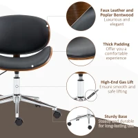 Vinsetto Home Office Chair, Faux Leather and Bentwood Computer Desk Chair with 360 Degree Swivel Wheels, Adjustable Height and Curved Seat, Black(m-7)