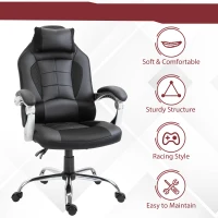 HOMCOM High Back Office Chair, Executive Racing Gaming Chair, Adjustable Recliner with Removable Headrest Pillow for Office, Black(m-7)