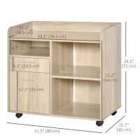 Vinsetto Lateral Filing Cabinet, Printer Stand with Wheels, Mobile File Cabinet with Drawer for Letter or A4 File, Home Office, Oak(m-3)