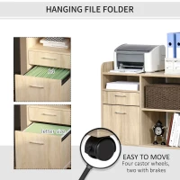 Vinsetto Lateral Filing Cabinet, Printer Stand with Wheels, Mobile File Cabinet with Drawer for Letter or A4 File, Home Office, Oak(m-6)