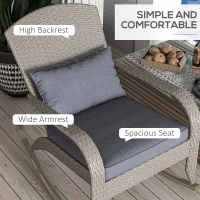 Outsunny Adirondack Chair, Outdoor Wicker Rocking Chair with High Back, Seat Cushion and Pillow for Porch, Balcony, Grey(m-5)