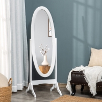 HOMCOM Floor Standing Mirror Full Length Mirror with Adjustable Angle Oval Frame for Dressing Room Bedroom Living Room White