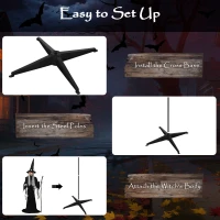 Outsunny Animatronics Standing Witch, Voice-Activated Prop, Sound Activated Moving Head & Flashing Eyes, Easy Setup Indoor, Black(m-7)