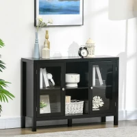 HOMCOM 30.25" Modern Kitchen Sideboard, Buffet Cabinet with Removable Wine Rack, Tempered Glass Door Cabinet and Adjustable Shelves for Living Room, Kitchen, Entryway, Black(m-8)