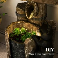 Outsunny 22.8" Water Fountain, 3-Tier Resin Bears on Log Outdoor Waterfall Fountain with LED Lights, Pump(m-8)