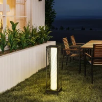 Outsunny Rattan Solar Floor Lamp, Decorative Outdoor Lamp with Auto On/Off LED Lights, IP44 for Patio, Porch, Pathway, Grey(m-9)