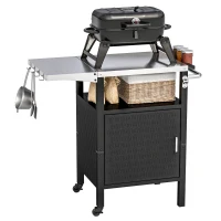 Outsunny Outdoor Grill Dining Cart with Stainless Steel Top, Pizza Oven Stand Table with Foldable Side Table, Silver(m-11)