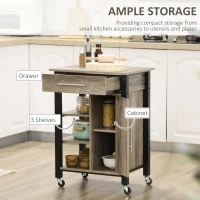 HOMCOM Kitchen Trolley Utility Cart on Wheels with Storage Shelves & Drawer for Dining Room, Dark Oak(m-4)