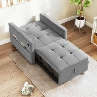 HOMCOM Convertible Chair Bed, Pull Out Sleeper Chair with USB, Adjustable Backrest, Small Velvet Futon Sofa Bed, Grey(m-10)