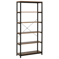 HOMCOM Retro Industrial Bookcase Storage Shelf Closet Floor Standing Display Rack with 6 Tiers, Metal Frame for Living Room & Study(m-2)