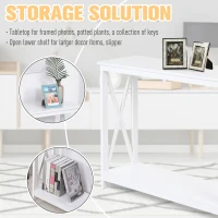 HOMCOM 40" Console Table, 2 Tier X-Design Narrow Entryway Table with Storage Shelf for Behind Couch, Living Room, Hallway, White(m-5)