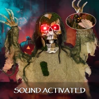 Outsunny Halloween Animated Skeleton with Glowing LED Eyes, Animatronic Halloween Decorations, Battery Operated(m-5)