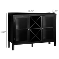 HOMCOM 30.25" Modern Kitchen Sideboard, Buffet Cabinet with Removable Wine Rack, Tempered Glass Door Cabinet and Adjustable Shelves for Living Room, Kitchen, Entryway, Black(m-3)