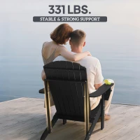 Outsunny Oversized Adirondack Chair, Outdoor Fire Pit and Porch Seating, Classic Log Lounge w/ Built-in Cupholder, Black(m-7)