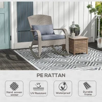 Outsunny Adirondack Chair, Outdoor Wicker Rocking Chair with High Back, Seat Cushion and Pillow for Porch, Balcony, Grey(m-7)