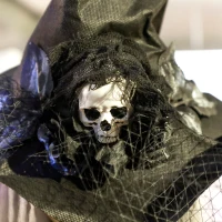 Outsunny Animatronics Standing Witch, Voice-Activated Prop, Sound Activated Moving Head & Flashing Eyes, Easy Setup Indoor, Black(m-10)