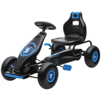 Aosom Kids Pedal Go Kart Ride-on Toy with Ergonomic Comfort, Pedal Car with Tough, Wear-Resistant Tread, Go Cart Kids Car for Boys & Girls with Suspension System, Safety Hand Brake, Ages 5-12, Blue(m-11)