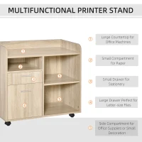 Vinsetto Lateral Filing Cabinet, Printer Stand with Wheels, Mobile File Cabinet with Drawer for Letter or A4 File, Home Office, Oak(m-9)