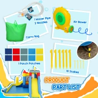 Qaba 6 in 1 Inflatable Water Slide Park with Splash Pools, 2 Slides, Trampoline, Climbing Wall, Cannon, Basketball Hoop(m-8)