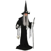 Outsunny Animatronics Standing Witch, Voice-Activated Prop, Sound Activated Moving Head & Flashing Eyes, Easy Setup Indoor, Black(m-2)