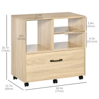 Vinsetto Lateral Filing Cabinet with Open Storage Shelf, Printer Stand, Mobile Office File Cabinet with Wheels for Letter and Legal Sized Files, Natural(m-3)