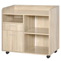 Vinsetto Lateral Filing Cabinet, Printer Stand with Wheels, Mobile File Cabinet with Drawer for Letter or A4 File, Home Office, Oak(m-11)