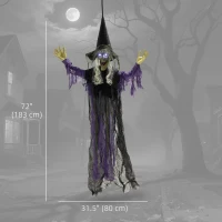 Outsunny Life Size Halloween Animated Hanging Witch with Glowing LED Eyes, Scary Halloween Decorations, Battery Operated(m-3)