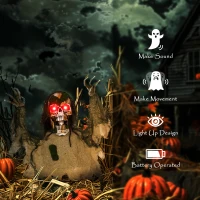 Outsunny Halloween Animated Skeleton with Glowing LED Eyes, Animatronic Halloween Decorations, Battery Operated(m-6)