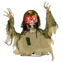 Outsunny Halloween Animated Skeleton with Glowing LED Eyes, Animatronic Halloween Decorations, Battery Operated(m-2)