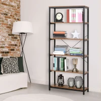 HOMCOM Retro Industrial Bookcase Storage Shelf Closet Floor Standing Display Rack with 6 Tiers, Metal Frame for Living Room & Study(m-8)
