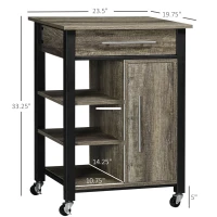 HOMCOM Kitchen Trolley Utility Cart on Wheels with Storage Shelves & Drawer for Dining Room, Dark Oak(m-3)