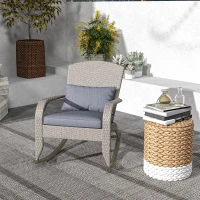 Outsunny Adirondack Chair, Outdoor Wicker Rocking Chair with High Back, Seat Cushion and Pillow for Porch, Balcony, Grey(m-8)