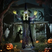 Outsunny Life Size Halloween Animated Hanging Witch with Glowing LED Eyes, Scary Halloween Decorations, Battery Operated(m-1)