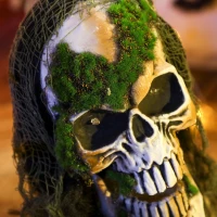 Outsunny Halloween Animated Skeleton with Glowing LED Eyes, Animatronic Halloween Decorations, Battery Operated(m-10)