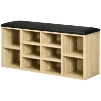 HOMCOM Wooden Shoe Bench with Padded Cushion, Storage Bench with 10 Compartments and Adjustable Shelves, Entryway Organizer for Hallway Living Room(m-11)