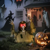 Outsunny Halloween Animated Skeleton with Glowing LED Eyes, Animatronic Halloween Decorations, Battery Operated(m-7)