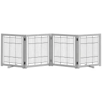 PawHut Wooden Dog Gate for Small & Medium Dogs 4 Panel w/ Support Feet Foldable Pet Fence for House Doorway Light Grey(m-11)
