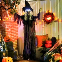 Outsunny Life Size Halloween Animated Hanging Witch with Glowing LED Eyes, Scary Halloween Decorations, Battery Operated(m-8)
