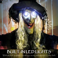 Outsunny Life Size Halloween Animated Hanging Witch with Glowing LED Eyes, Scary Halloween Decorations, Battery Operated(m-5)