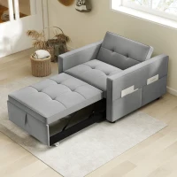 HOMCOM Convertible Chair Bed, Pull Out Sleeper Chair with USB, Adjustable Backrest, Small Velvet Futon Sofa Bed, Grey(m-9)